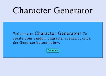 Screenshot of character generator web app