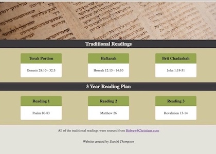 Screenshot of weekly readings website